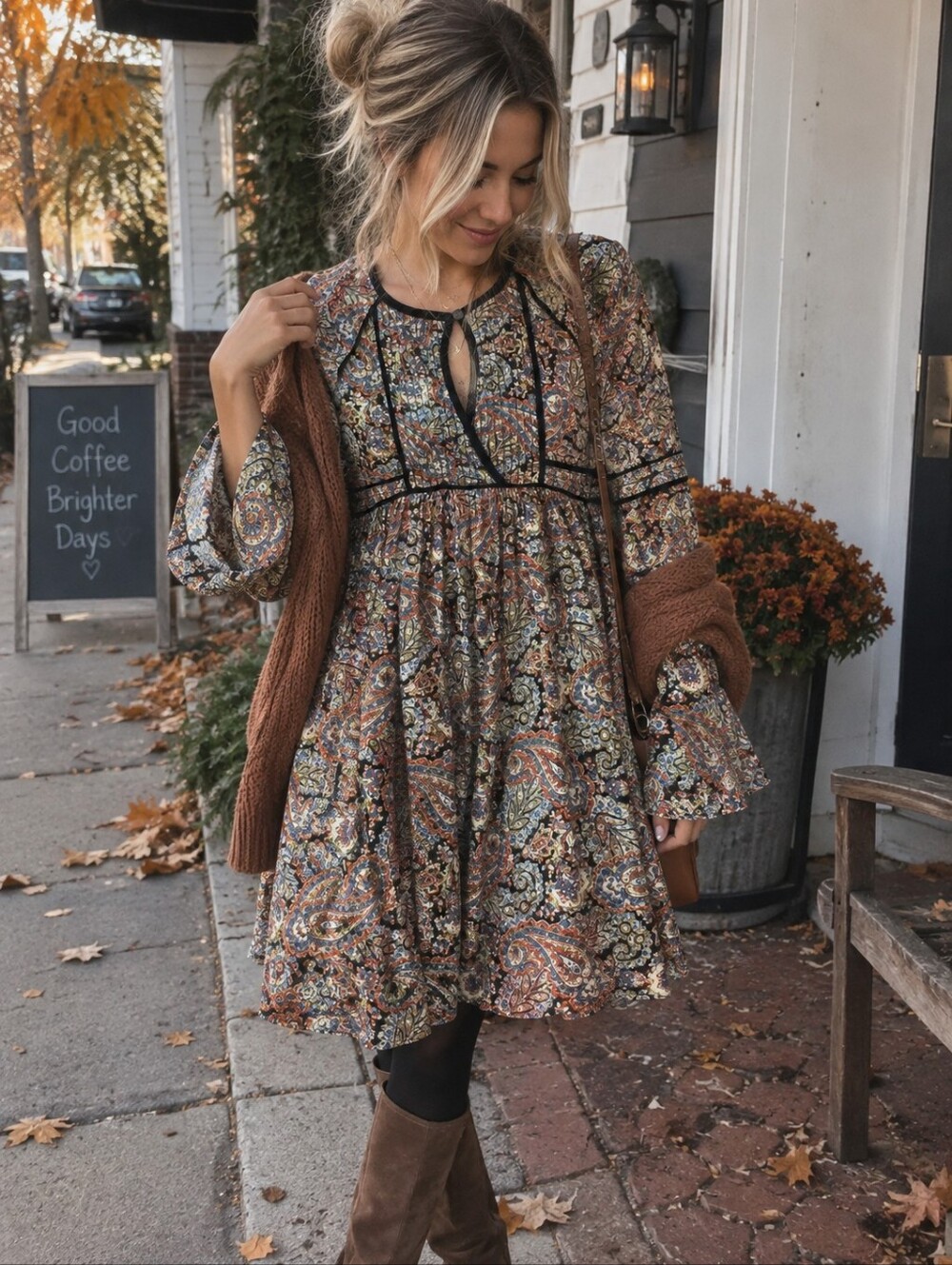 American Eagle Paisley Bell Sleeve Boho Mini dress